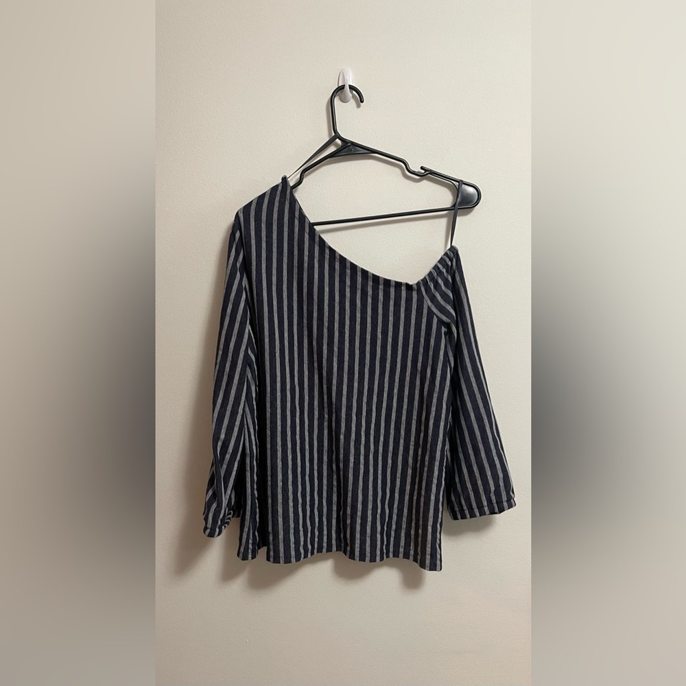 Banana Republic - Black and White Stripe A-Symmetrical Off the Shoulder - Medium